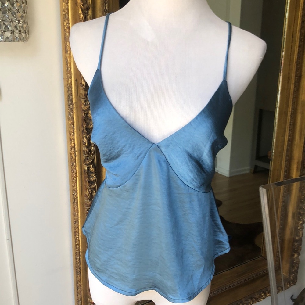Suboo Australia Satin V-Neck Spaghetti Strap Cami - Blue size M
